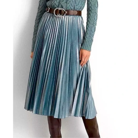 Lauren Ralph Lauren Pleated Metallic Chiffon Midi Skirt Women's 14W - Picture 3 of 8